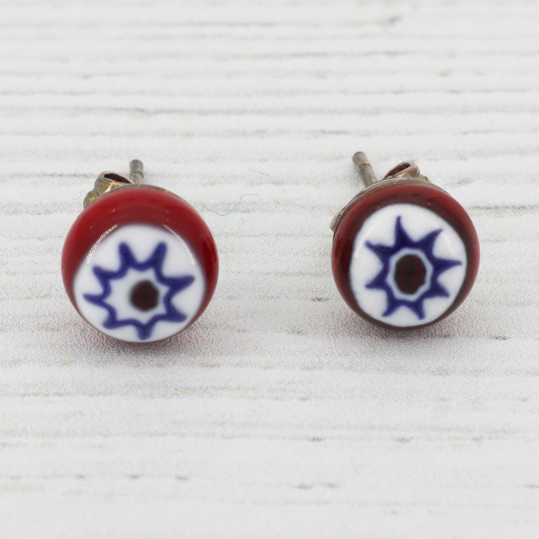 Venetian milifiori coloured glass stud earrings