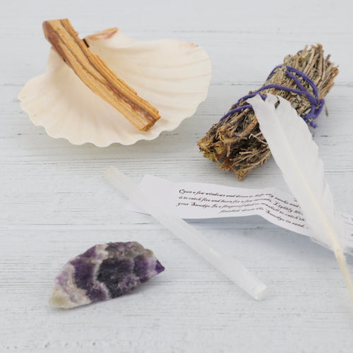 Sage smudging with amethyst crystal kit
