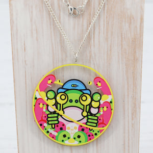 Double sided Frog Face urban art pendant necklace