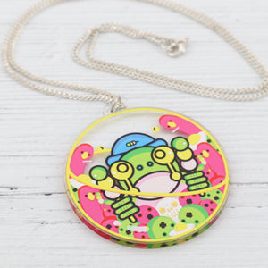 Double sided Frog Face urban art pendant necklace