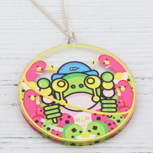 Double sided Frog Face urban art pendant necklace