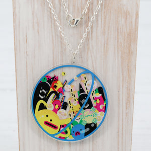 Double sided space creature urban art pendant necklace