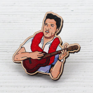 Elvis wooden pin badge