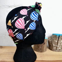 Load image into Gallery viewer, Headscarf in black hot air balloon cotton