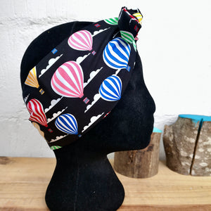 Headscarf in black hot air balloon cotton