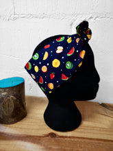 Load image into Gallery viewer, Headscarf in navy fruit cotton