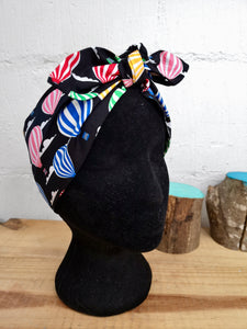 Headscarf in black hot air balloon cotton