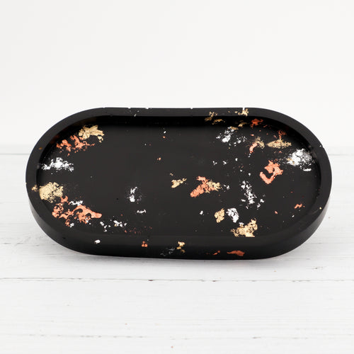 Handmade jesmonite oval tray - coloured variations with gold, silver and copper leaf detail