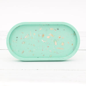 Handmade jesmonite oval tray - coloured variations with sea shells detail