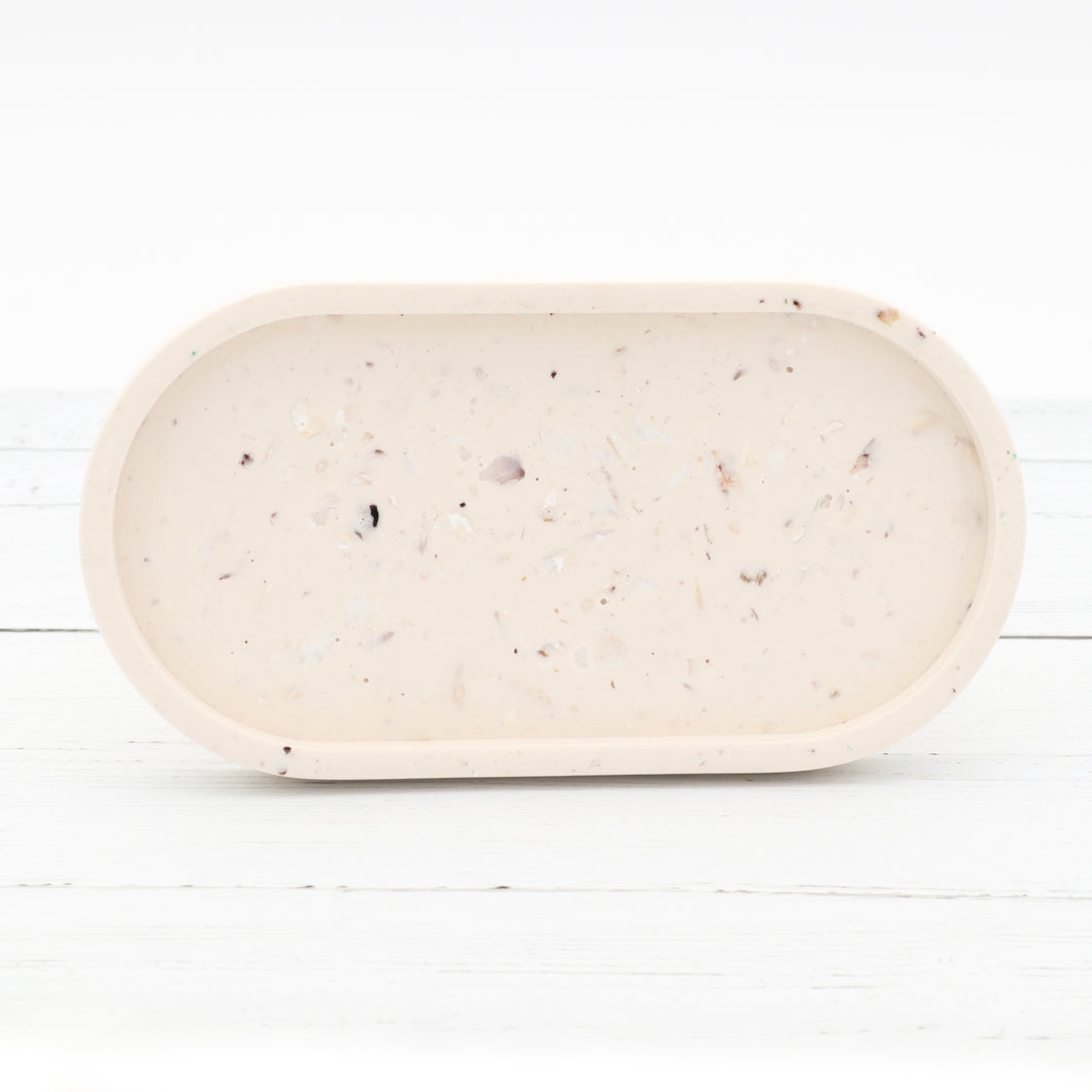 Handmade jesmonite oval tray - coloured variations with sea shells detail