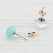 Load image into Gallery viewer, Sterling silver stud earrings with hand cut, kiln formed glass fusion murrini