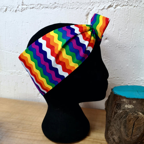 Headscarf in rainbow purple tone ric rac zig zag cotton