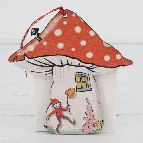 Toadstool with pixie wooden decoration