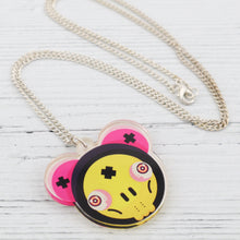 Load image into Gallery viewer, Yellow and pink skull mouse urban art pendant necklace