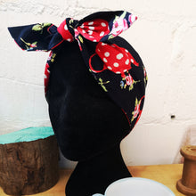 Load image into Gallery viewer, Headscarf in navy teapot cotton
